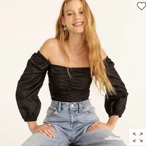Ruched Puff-Sleeve Cropped Top